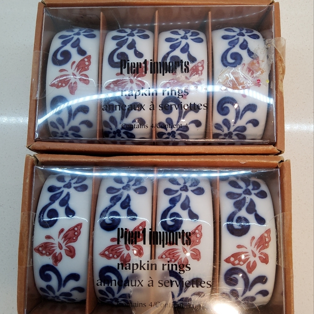 Pier 1 Imports Blue and Red Napkin Rings 2 × 4
